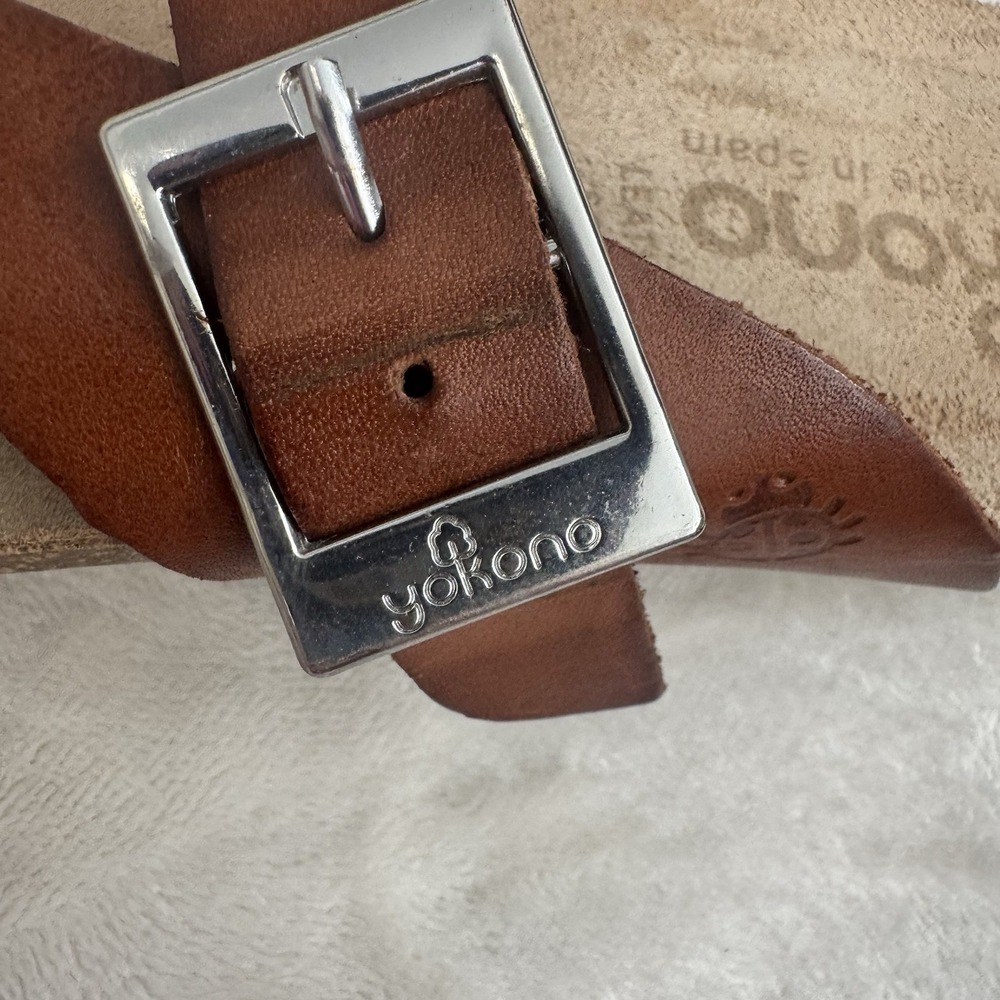 Yokono Leather Toe Loop Sandals Brown Buckle Comfort Slide Women EU 37 US 6.5 - Picture 5 of 11